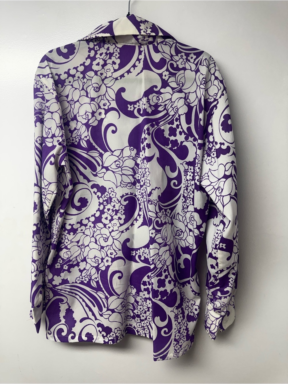 Vintage 1970s Sears Hawaii Purple Psychedelic Floral Dagger Collar XL Shirt C7 - Picture 5 of 9